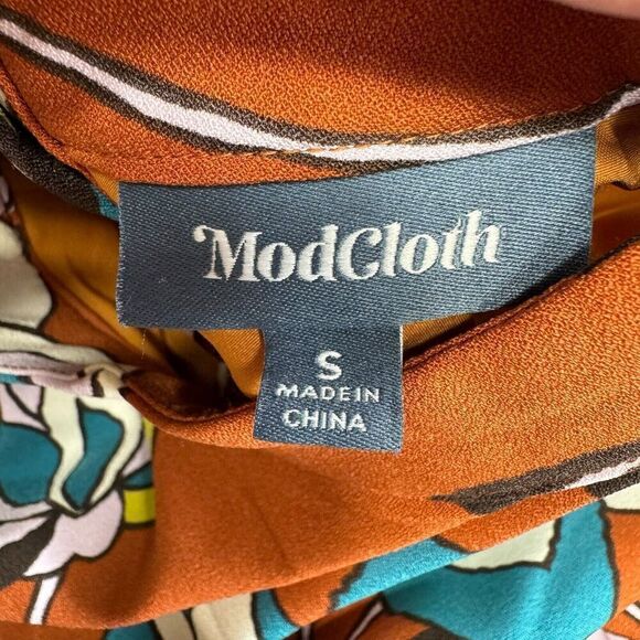 ModCloth S In With Excitement Brown Floral Mock Neck Dress Retro 70s Sleeveless - Picture 8 of 11